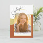 Arched Photos Terracotta & Gold Graduation Party Kaart (Staand voorkant)