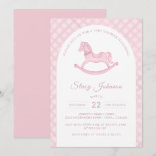 Arched Pink Rocking Horse Girl Baby shower Uitnodi Kaart