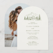 Arched Sage Mountain Photo Wedding Invitation (Devant / Derrière)