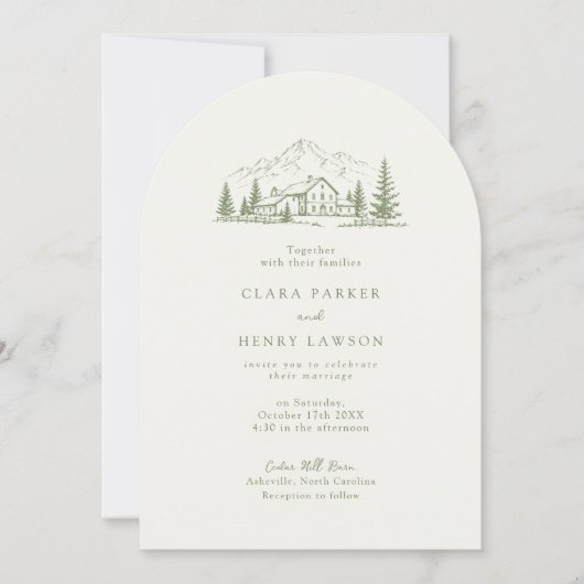 Arched Sage Mountain Photo Wedding Invitation (Devant)