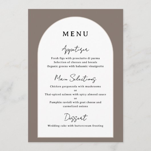 Arched Wedding Reception Menu Custom Dinner Detail (Devant)
