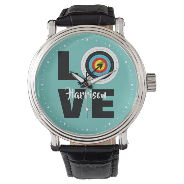 Archer Target Board Liefde Boogschieten Gepersonal Horloge (Voorkant)