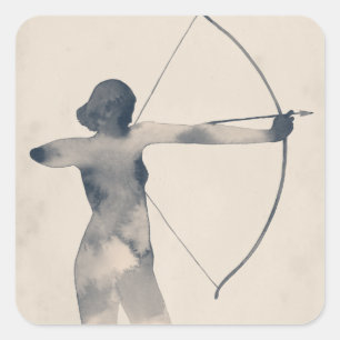 Archeress Waterverf Silhouette Vierkante Sticker