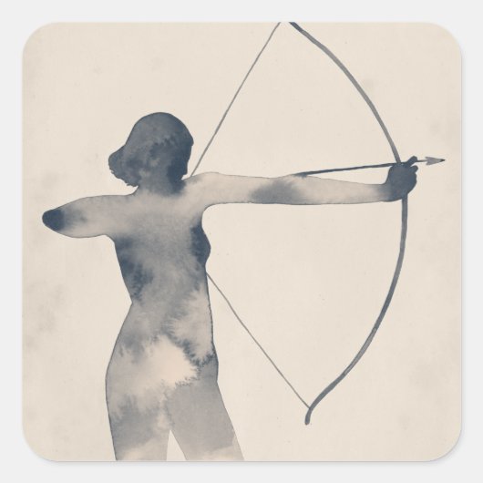 Archeress Waterverf Silhouette Vierkante Sticker (Voorkant)