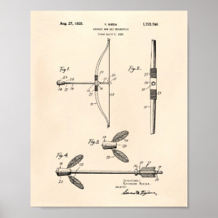 Archery Bow 1929 Patent Art Old Peper Poster