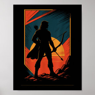Archery Bow Archer Sunset Silhouette Hunter Poster