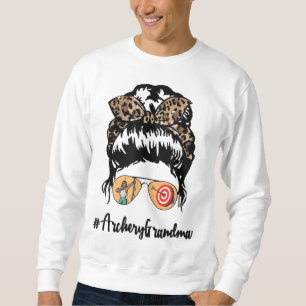 Archery Grandma Messy Hair Bun Leopard Women Mothe Trui