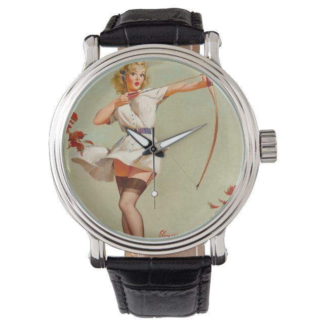 Archery Pin-Up Girl Horloge (Voorkant)