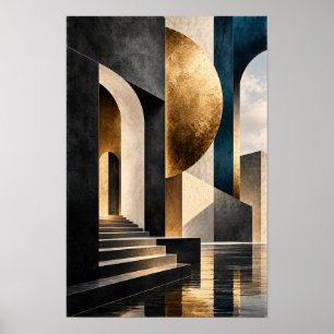 Arches Architecturales en Or Noir Art Mural Abstra