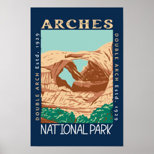 Arches National Park Dubbele Boog Retro Vervuild Poster