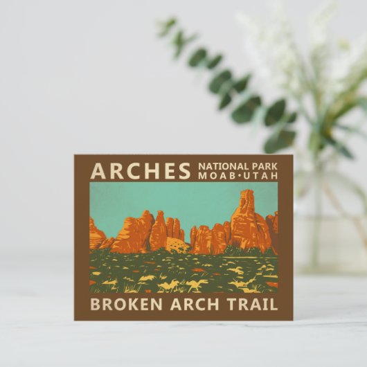 Arches National Park Utah Broken Arch Trail Retro Briefkaart (Staand voorkant)
