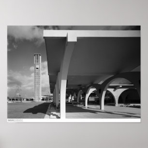 Arches voor ingang van bibliotheek, bleektower op poster