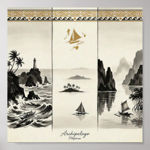 Archipel-Three Zeeën van de Filipijnen Sumi-e Poster