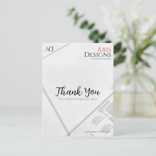 Architect Bedankt Briefkaart met Blueprint Design (Staand voorkant)