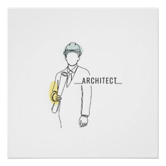 Architect eenvoudige one line art continu perfect poster