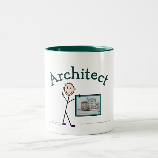 Architect Gifts—Stick Person Design Tweekleurige Koffiemok (Center)
