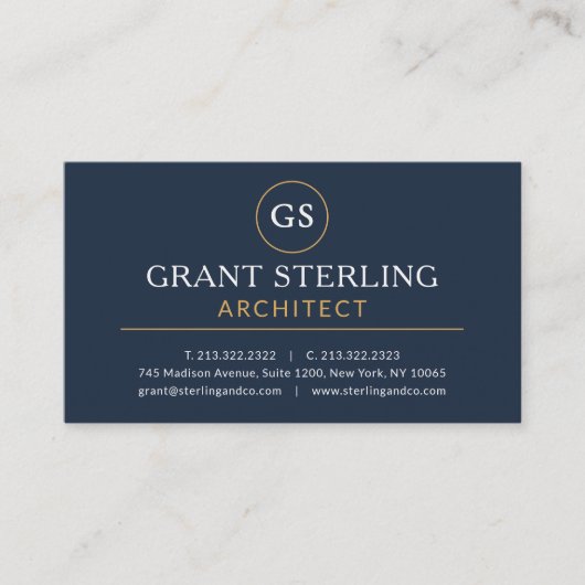 Architect Navy Blauw Goud Luxe Modern Visitekaartje (Voorkant)