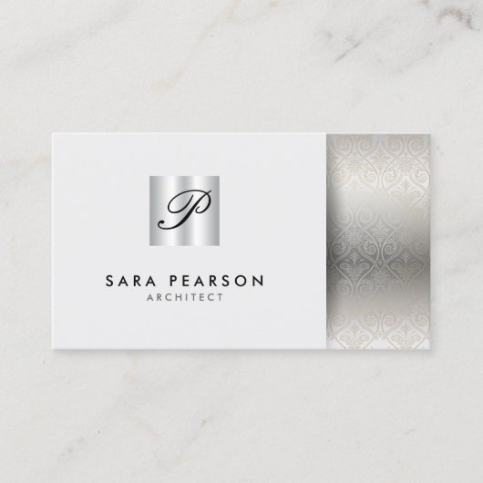 Architect ProfessionalSkills SilverDamask Monogram Visitekaartje (Voorkant)