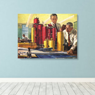 Architecten die in een kantoor werken, vintage bed canvas afdruk