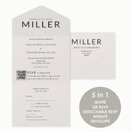 Architectonische Achternaam QR Bruiloft All In One Uitnodiging