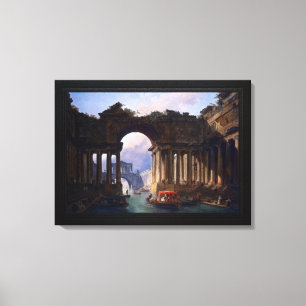 Architecturaal landschap met een kanaal canvas afdruk