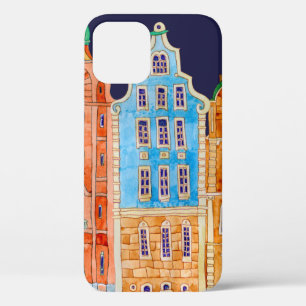 Architecturaal naadloos grenspatroon op een donker iPhone 12 hoesje