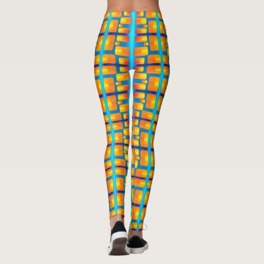 Architecturaal patroon met Aqua en Oranje schaduwe Leggings (Achterkant)