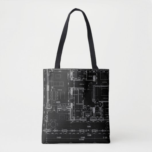 Architectural Blueprint Pattern Tote Bag (Devant)
