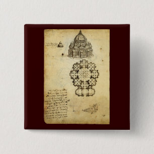 Architectural Cathedral Study by Leonardo da Vinci Vierkante Button 5,1 Cm