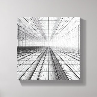 architectural grid perspective, 3D wireframe art,  Canvas Afdruk