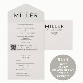 Architectural Surname QR Wedding All In One Uitnodiging