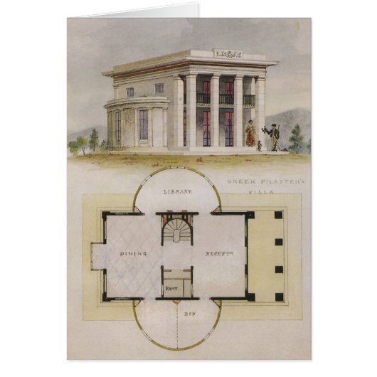 Architecture vintage, plan d'étage et villa grecqu (Devant)