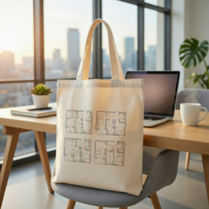Architectuur blauwdruk boodschappentas tote bag
