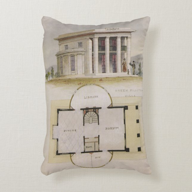  architectuur, bodemplan en Grieks Villa Accent Kussen (Voorkant(Verticaal))