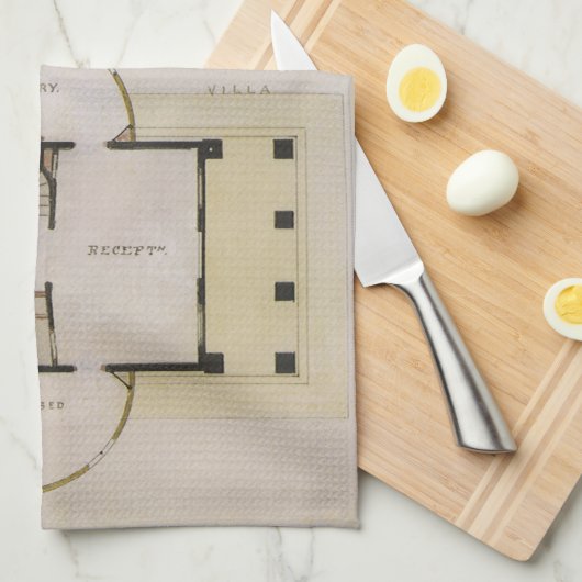 architectuur, bodemplan en Grieks Villa Theedoek (Quarter Fold)