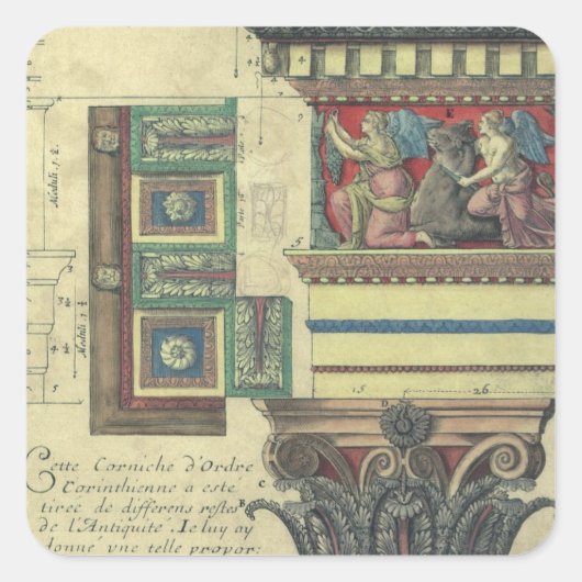 architectuur, kolom met cornice vierkante sticker (Voorkant)