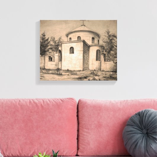 Architectuur Oude Orthodoxe Kerk ruïnes tekening Canvas Afdruk (Insitu (Woonkamer))