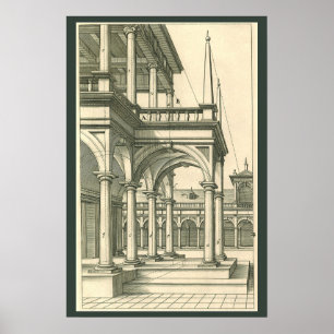 Architectuur, Roman Courtyard met Kolommen Poster