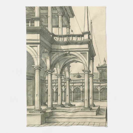 Architectuur, Roman Courtyard met Kolommen Theedoek (Verticaal)