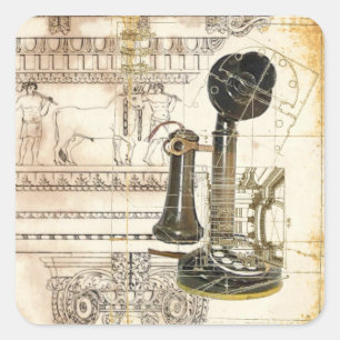 architectuur steampunk antiek telefoon vierkante sticker