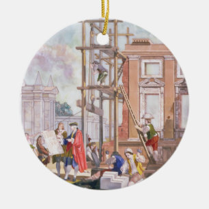 Architectuur, uit een reeks van vier die t illustr keramisch ornament