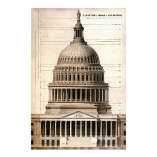 Architectuurblauwdruk van het Amerikaanse Capitol Foto Afdruk
