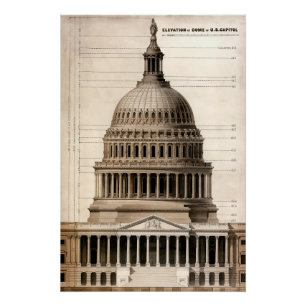 Architectuurblauwdruk van het Amerikaanse Capitol Perfect Poster