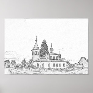 Architectuurkerk van de Wit-Russische Porechye Par Poster