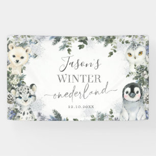 Arctic Animal Winter Onederland 1e verjaardag groo Spandoek