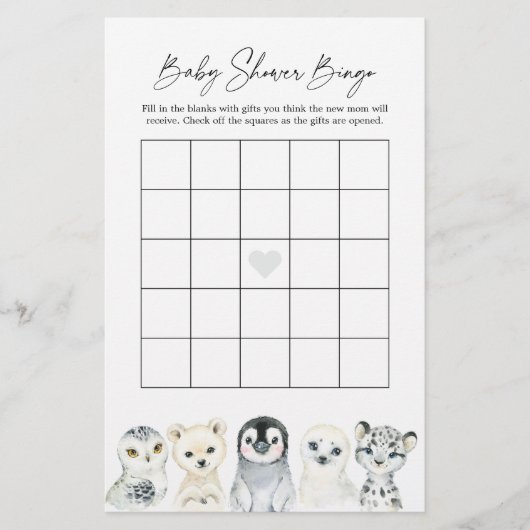 Arctic Animals Baby shower Bingo Game (Voorkant)