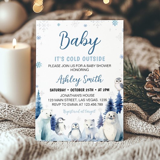 Arctic Animals Blue Winter Baby shower Kaart