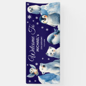 Arctic Animals Blue Winter Kinderen Verjaardag Wel Spandoek (Verticaal)