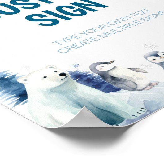 Arctic Animals Blue Winter Verjaardag Custom Sign Poster (Hoek)