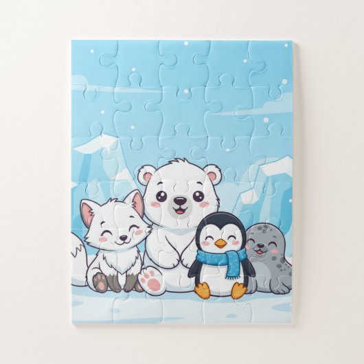 Arctic Animals Kids Puzzle | Cute Polar Bear Fox P Legpuzzel (Verticaal)